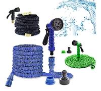 Magic Stretch Flexible Expandable Garden Hose 100FT Prevent Leaking Durable, with 3/4" 1/2” Connectors, 7 Functions Spray Nozzles for Garden Home Car Cleaning (Blue)