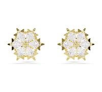 Magic stud earrings, Mixed cuts, Snowflake, White, 18K gold finish