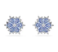 Magic stud earrings, Snowflake, Blue, Rhodium plated