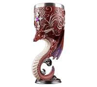 Magic Style Stainless Steel Decorative Goblet,Gothic Skull Wine Goblet Creative 3D, Medieval Fantasy Red Dragon Goblet, Cat SkullWolf DragonChalice Goblet7oz (Dragon,1PCS)