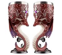 Magic Style Stainless Steel Decorative Goblet, Medieval Fantasy Red Dragon Goblet, Gothic Skull Wine Goblet Creative 3D Cat Skull Wolf Dragon Chalice Goblet 7oz (Dragon,2PCS)