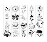 Magic Style Stencils for Painting - 20 Pcs Magic Potion Fairy Crystal Ball Stars Moon Ancient Book Flowers Mushrooms Butterfly DIY Craft Template Paint Stencils for Painting on Wood Wall Home Decor