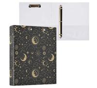 Magic Sun Constellations Moons Gold 3 D-Ring Binder A4 1 Pack with 200 Sheet for Kids School Supplies Women Men Office