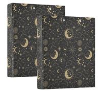 Magic Sun Constellations Moons Gold 3 D-Ring Binder A4 2 Pack with 200 Sheet for Kids School Supplies Women Men Office