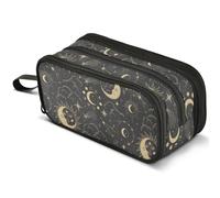 Magic Sun Constellations Moons Gold Pencil Case Large Capacity Pen Pouch Pencil Bag with 3 Compartments Pen Holder Organizer Stationery Bag