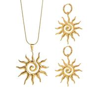 Magic Sun Necklace Gold for Women, Delicate Gold Sun Pendant Necklace, Sun Pendant Chain, Elegant Jewellery Set, Includes 1 Pair of Earrings in Matching Style, Gift