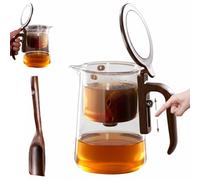 Magic Tea Pot Glass, Enchantipot Enchanti Tea Pot, Imitation Wood Handle Separation Clear Loose Leaf Teapot with Infusers Strainer and Lid, Gifts for Home, Travel, Family, Friends(27.05oz(800ml))