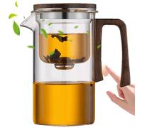Magic Tea Pot with Infuser, 720ml Water Separation Glass Teapot with Wood-Effect Handle & Cup Lid & Stainless Steel Filter for Brewing of Tea and Coffee, Filtering Loose Leaf & Herbal Tea