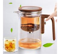 Magic Tea Pot with Infuser - Water Separation Glass Teapot for Separate The Teawater, Ergonomic Wood-Effect Silicone Grip Design, and Versatile Brewing of Tea and Coffee (600ml)