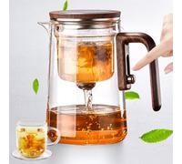 Magic Tea Pot with Infuser - Water Separation Glass Teapot for Separate The Teawater, Ergonomic Wood-Effect Silicone Grip Design, and Versatile Brewing of Tea and Coffee (800ml)