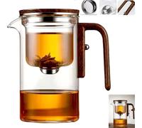 Magic TeaPot, 720ML Water Separation Glass Tea Pot with Wooden Handle, Press Control Magic Tea Infuser, for Loose Tea Kettle Witchcraft Teapot