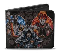 Magic the Gathering Wallet, Bifold, Magic Three Planeswalker Poses and Logo Black Multi Color, Vegan Leather