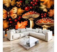 Magic Theme Animals Mushrooms Butterflies Wall Mural Photo Wallpaper 400 x 280 cm Non-Woven Mural Wallpaper - Living Room Bedroom Kids Room TV Sofa Background Family Wall Decor, Yellow