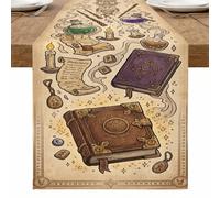 Magic Themed Table Runner, Vintage Spellbooks and Potions Design for Halloween Kitchen Dining Decor, Home Family Gatherings 13x108 Inch