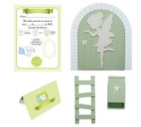 Magic Tooth Fairy Magic Door + Tooth Box + Ladder + 4 Clean Tooth Certificates Original Gift for Boys and Girls Italian Version (Green)