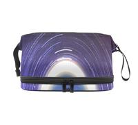 Magic Tree and Star Trails Double Layer Cosmetic Bag for Women and Girls, Travel Toiletry Bag Makeup Handy Pouch Organiser Bag with Brush Compartment