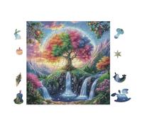 Magic Tree Waterfall 100-piece Jigsaw Puzzle Bundle Family Puzzle Lovers Brain Training Mindful Activity Spring Gift Durable Cardboard 28x28cm