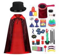 Magic Tricks Set for Kids, Cosplay Costume Dress Magic Kit, Magician Costume for Pretend Play, Included Magic Wand, Top Hat & Much More Magic Props, Ages 6 7 8 9 10 11 for Birthday Carnival