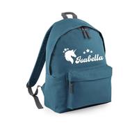 Magic Unicorn Backpack, Personalised Name School Bag Fantasy First Day Gift (Airforce Blue)