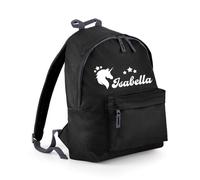 Magic Unicorn Backpack, Personalised Name School Bag Fantasy First Day Gift (Black)