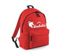 Magic Unicorn Backpack, Personalised Name School Bag Fantasy First Day Gift (Bright Red)
