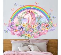 Magic Unicorn Wall Decals with Rainbow, 1Pcs Removable Nursery Stickers for Girls Bedroom Decor, Reusable Kids Room Decorations Baby Safe & No Residue Wall Art