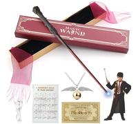 Magic Wand, 38CM Magic Wand, Wizard Wand Halloween Dress Up Accessories, Magic Wand for Wizards and Sorcerer's Apprentices with Snitch necklace, Spell table, Train ticket