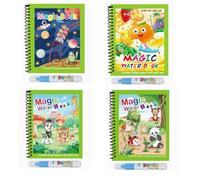 Magic Water Coloring Books for Kids, 4 Pack Reusable Water Drawing Pads with 4 Pens, Mess-Free Activity Toy for Toddlers Ages 3-6, Space Fruit Animals Forest Themes, Magic Reveal with Water (style 2)