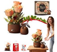 Magic Watering Can Flower Building Blocks Set, 255 PCS Mechanical Blooming Rose Kit with LED Lights, DIY Automatic Opening Flower Gift for Girlfriend Couple for Christmas
