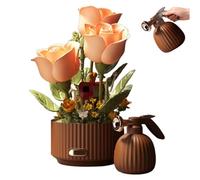 Magic Watering Can Flower Building Blocks Set,Motion Flower Bouquet Building Blocks,Control Automatic Bloom Roses,with Led Lights,Magic Bottle,Spray and Rose Blooms Instantly,for Home & Gifts (A)