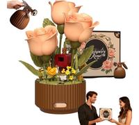 Magic Watering Can Flower Building Blocks Set, Remote Control Automatic Bloom, Creative Flowers Botanical Block Decor, 255 PCS Mechanical Flower Kit with Lights & Sound, for Home & Gift (1*Set)