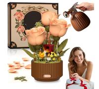 Magic Watering Can Flower Building Blocks Set - Remote Control Automatic Bloom, Mechanical Flower Kit with LED Lights, Sound & One-touch Bloom, Light Up Floral Bouquet Building Set Gift for Women