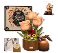 Magic Watering Can Flower Building Blocks Set, Remote Control Automatic Blooming Roses, 255Pcs Mechanical Rose Flowers Building Blocks Set with Watering Can, Sound & Lights for Gift (with Acrylic box)