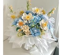 Magic Watering Can Flower Building Blocks Set, Remote Control Automatic Rose Bloom, 255 PCS Mechanical Flower Kit with Lights & Sound, Creative Flowers Botanical Block Decor(Blue and White)