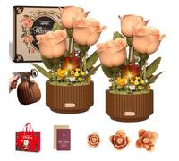 Magic Watering Can Flower Building Blocks Set-Remote Control Blooming Roses, Something Truly Magical, 255 PCS Building Block Sets for Adults, Buildable Remote-Control Rose (2PCS)