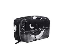 Magic Whale in the Dark Ocean Night Starry Sky Moon Black Style Women's Cosmetic Makeup Bag, With Zipper Portable Travel Toiletry Storage Pouch Bag, Colorful Wallet Purse for Ladies Girls