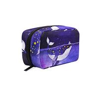 Magic Whale in the Dark Ocean Night Starry Sky Moon Purple Style Women's Cosmetic Makeup Bag, With Zipper Portable Travel Toiletry Storage Pouch Bag, Colorful Wallet Purse for Ladies Girls
