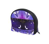 Magic Whale in the Dark Ocean Night Starry Sky Moon Purple Style Women's Shell Shape Cosmetic Makeup Bag, With Zipper Travel Toiletry Bag, Colorful Storage Bag for Lady Girl 8 x 2.5 x 5.5 inch