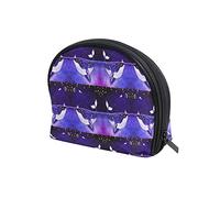 Magic Whale in the Dark Ocean Night Starry Sky Moon Purple Style Women's Shell Shape Cosmetic Makeup Bag, With Zipper Travel Toiletry Bag, Colorful Storage Bag for Lady Girl 8 x 2.5 x 5.5 inch