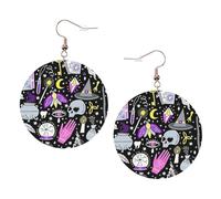 Magic Witch Bohemian Drawing Printed Faux Leather Earrings Set For Women, 1 Pair Lightweight Dangle Drop Pierced Earrings Jewelry Gifts For Women