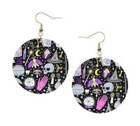 Magic Witch Bohemian Drawing Printed Faux Leather Earrings Set For Women, 1 Pair Lightweight Dangle Drop Pierced Earrings Jewelry Gifts For Women