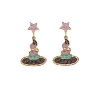 Magic Witch Hat Earrings for Women Trendy Coloful Beaded Gold Plated Dangle Drop Earring Charm Halloween Spooky Wizard Hats Costume Holiday Festive Fall Jewelry Accessories