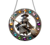 Magic-Witch Window Pendant, Round Acrylic Wall Art, Door Hangable Ornaments, Vibrant Acrylic Construction, Lightweight Weather-Resistant, 20x20cm, For Indoor, Outdoor Decorations