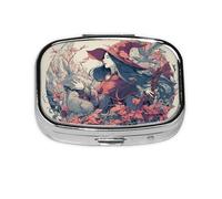 Magic Witch Witchcraft Bohemian Drawing_1 Square Mini Pill Case, Compact Metal Pocket Pill Box with 2 Compartments for Travel