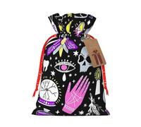(Magic Witch Witchcraft Bohemian Drawing) Burlap Gift Bags With Drawstring, S Size Holiday Present Goody Bags For Xmas Party