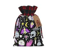 (Magic Witch Witchcraft Bohemian Drawing) Christmas Drawstring Gift Bags, Reusable Buffalo Plaid Drawstring Wrapping Bags For Xmas Party Supplies M