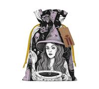 Magic Witch Witchcraft Bohemian Drawing Christmas Drawstring Gift Bags Reusable Christmas Wrapping Bag W/Tags 4.7x6.9 Inch Xmas Treat Pouch Goody Bags Candy Treat Bag For Xmas Holiday Presents Party
