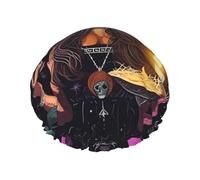 Magic Witch Witchcraft Bohemian Drawing Double Layer Waterproof Shower Cap, Extra Large Soft Elastic Band, Reusable Bath Cap For Women Men,Full Print Design