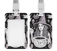 Magic Witch Witchcraft Bohemian Drawing Id Badge Holder with Breakaway Lanyard Vertical Clear Plastic Card Protector Sleeve Waterproof & Heavy Duty Name Tag Holder for Nurse Teacher Office Staff Women