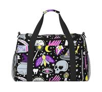 Magic Witch Witchcraft Bohemian Drawing Print Functional Travel Tote Ample Space Travel Bag Foldable Carry On Tote for Weekender